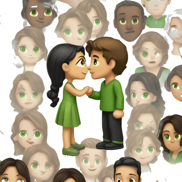 Brunette girl with green eyes kissing tall boy emoji