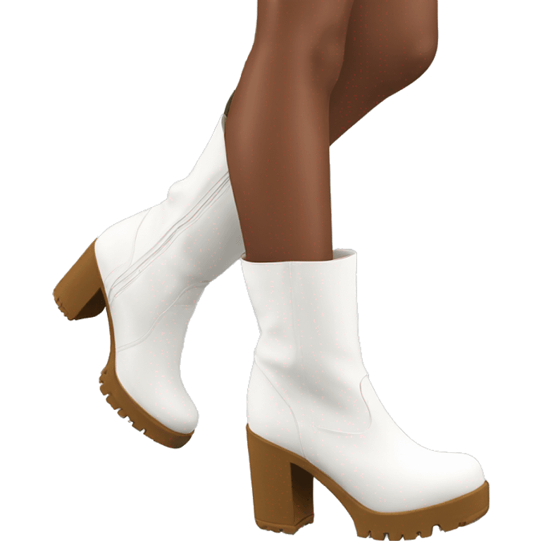 white knee high chunky heel boots emoji