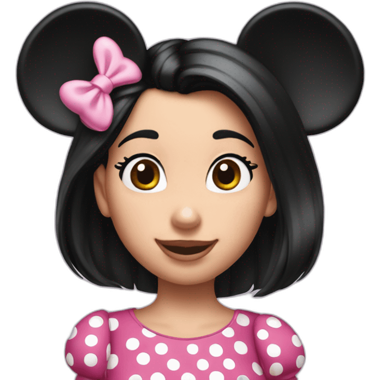 Minnie Mouse long black hair and pink Minnie Mouse ears emoji