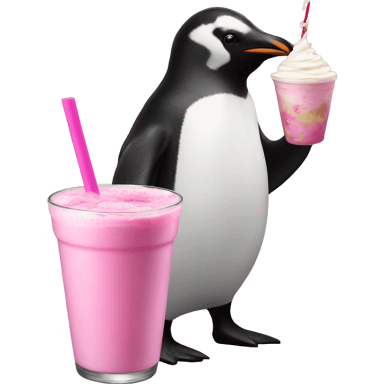 penguin drinking pink milkshake emoji