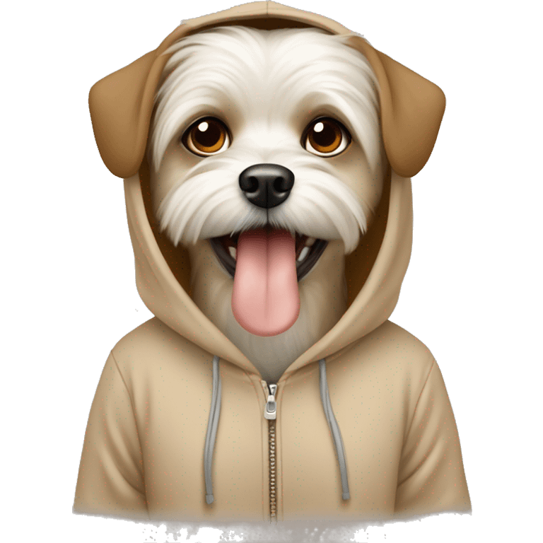 Maltese dog with big eyes and tounge out Wear a Brown beige hoodie emoji