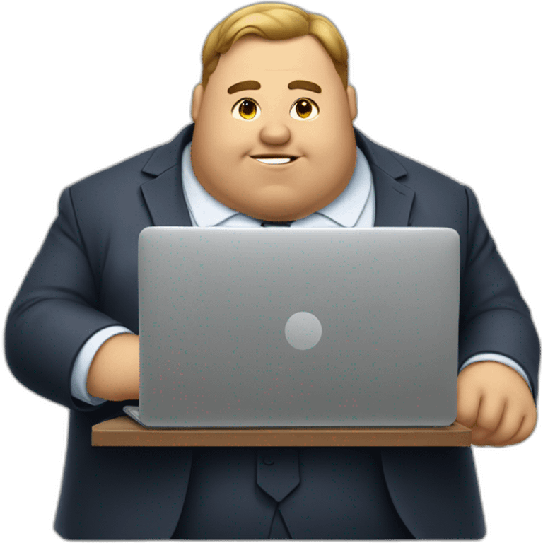 very fat wearing a suit guy working in a small laptop emoji