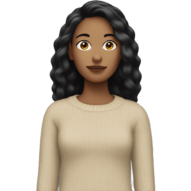 white woman black hair in beige sweater  emoji