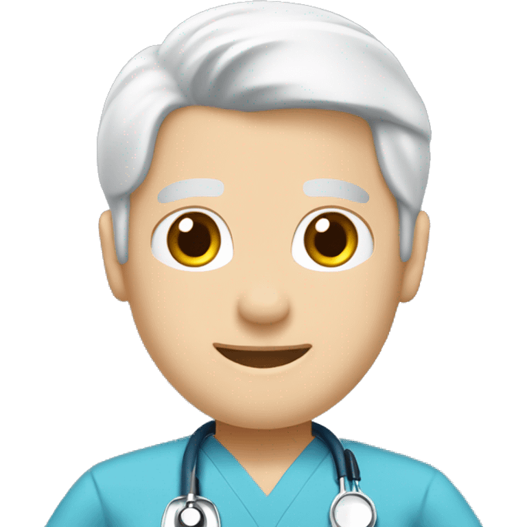 Make a male adolescent nurse emoji with blue scrubs on with white hair and a stethoscope and pale skin emoji