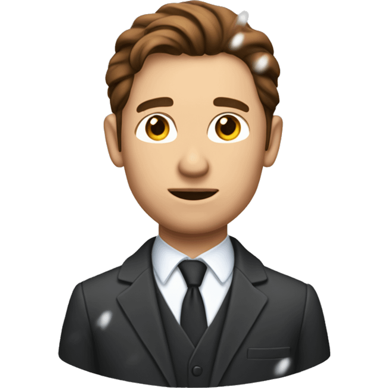 Caucasian man in suit with brown slick hair being snowed on emoji