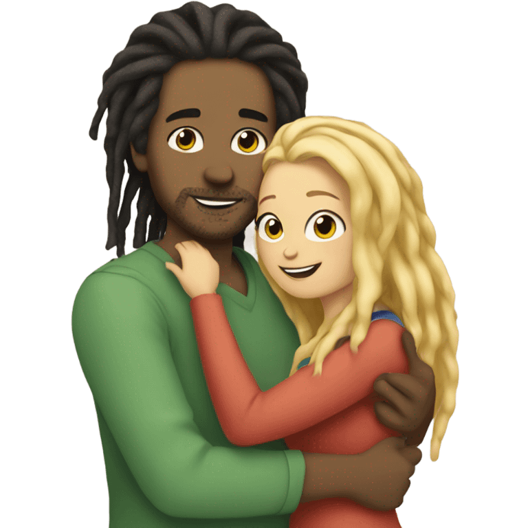 Man with dreadlocks hugging woman with blonde hair with 2 cats emoji