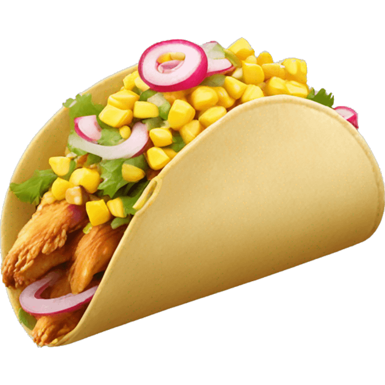 Chicken taco topped with corn and radish shreds emoji