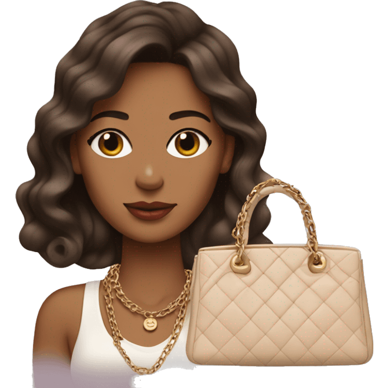 Brunette with Birkin bag and Chanel necklace emoji