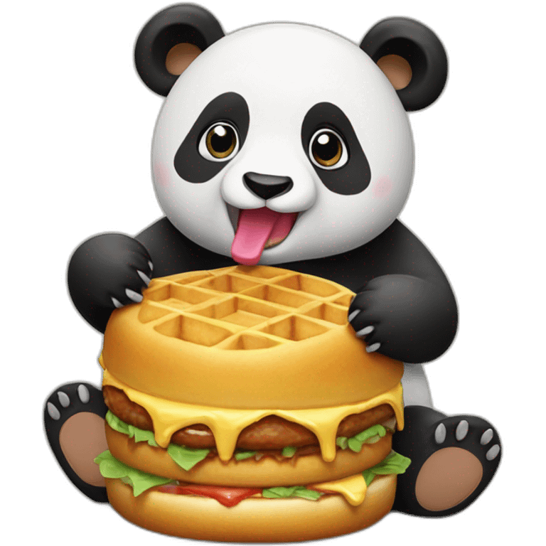 Panda eats a waffle burger emoji