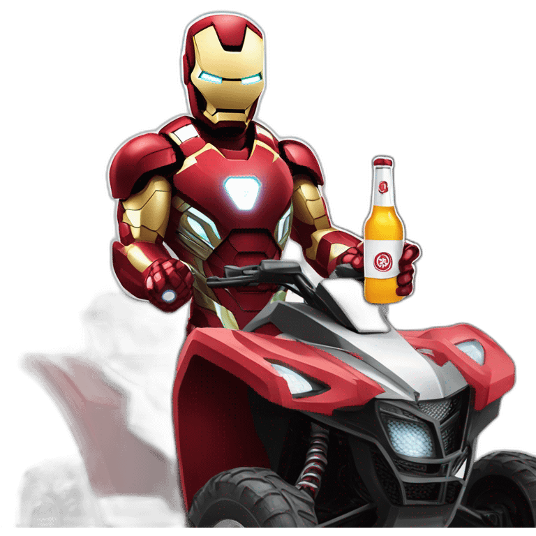 Iron Man sur un quad avec une bière dans sa main et spider Gwen emoji