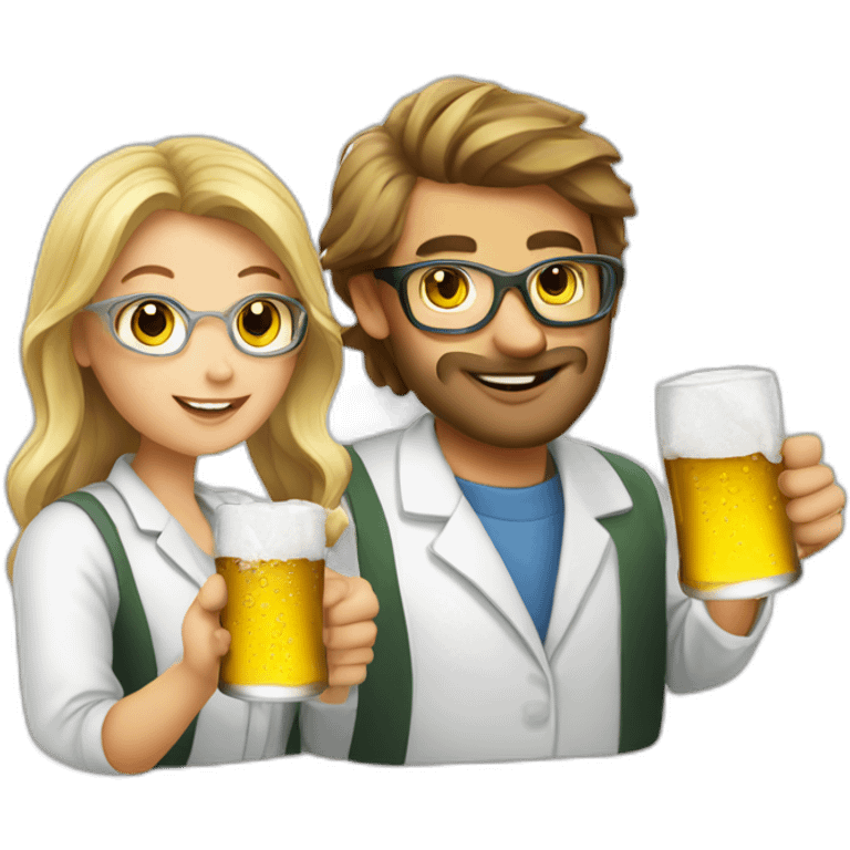 Chemist drinking beer with beautiful girls emoji