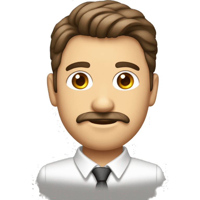 hombre blanco con ojos pardos, cara bonita y cabello ondulado castaño que viste traje plomo emoji