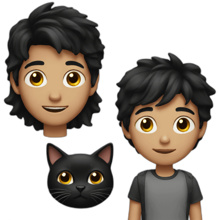 black-haired boy with black cat emoji