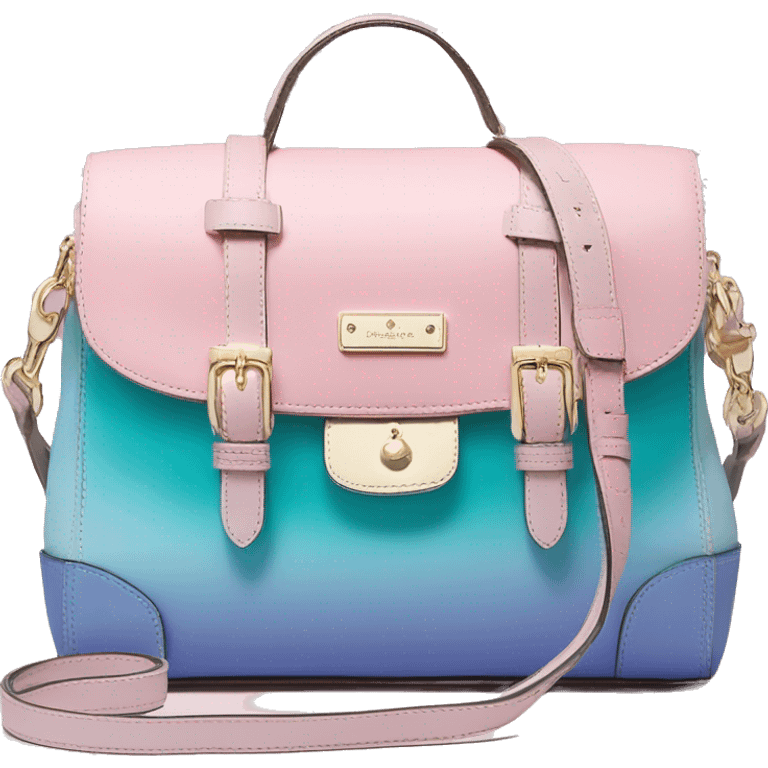 Realistic isolated pastel pink , periwinkle,and teal ombre kate spade satchel purse.  emoji