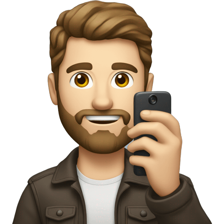 a caucasian man with brown hair and beard taking a selfie with his phone emoji