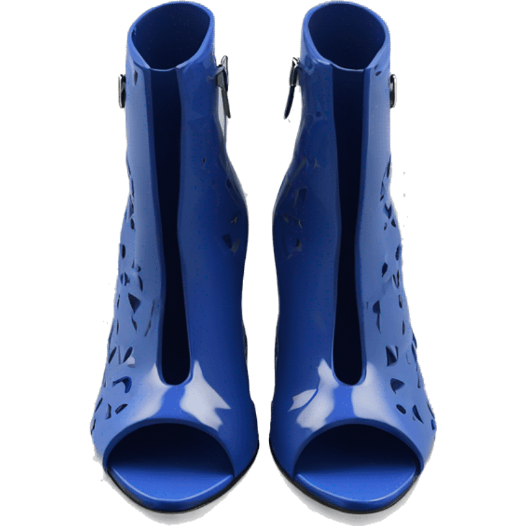 Realistic isolated top view of a pair of sapphire cut out peep toe ankle bootie boots.  emoji