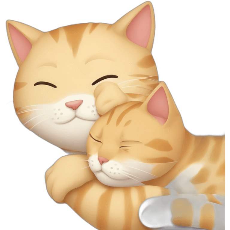 asian cat snuggeling blonde boyfriend cat in bed for sleep emoji