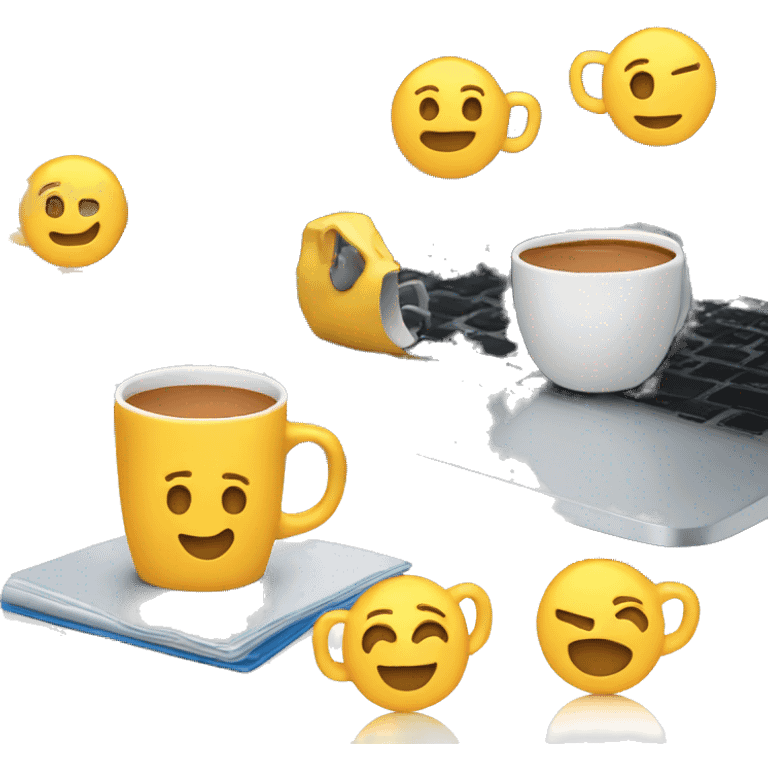 Emoji with a laptop and mugs representing the software development process and teamwork emoji