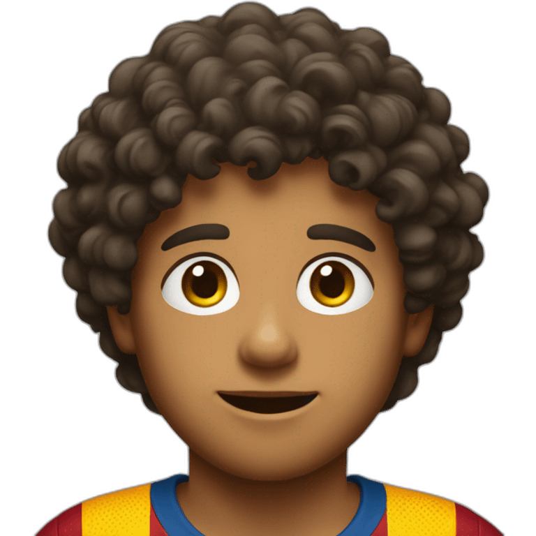 A boy wear Barcelona T-shirt and he has curly hair emoji