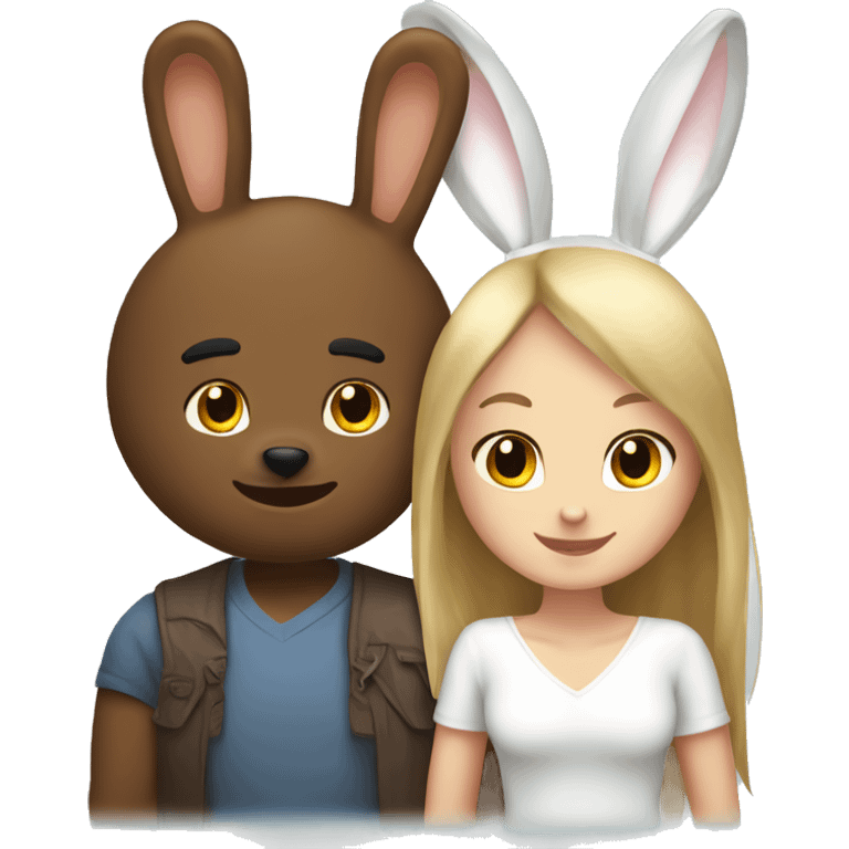 Brown male Bear and white girly bunny dating emoji