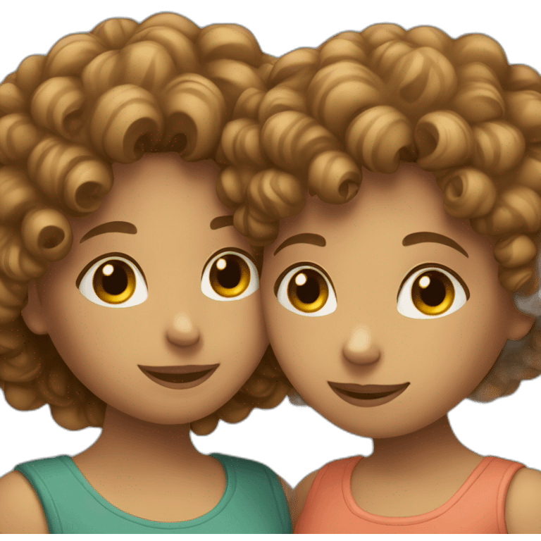 two friends girls with curly hair hugging emoji