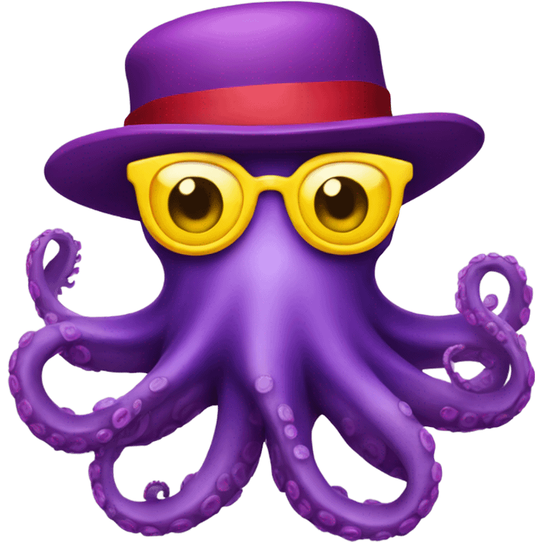 purple octopus with red hat and yellow glasses emoji