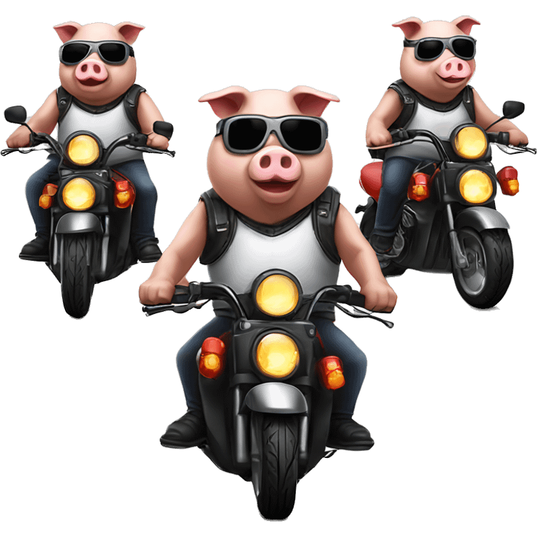 6 Pigs on 6 motorbikes, wearing sunglasses and wearing helmets emoji