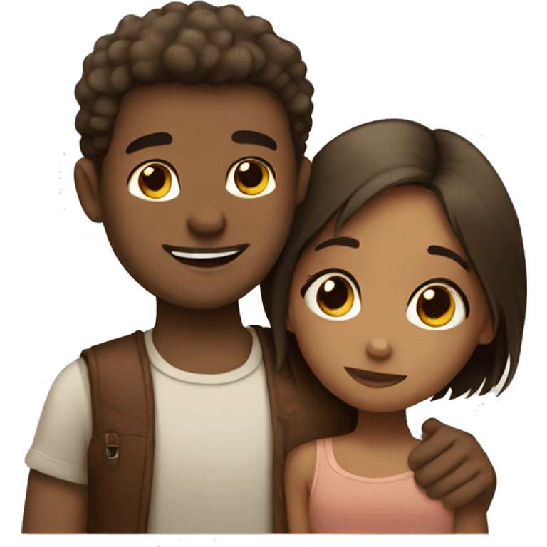 Light skin man hugging brown skin girl  emoji