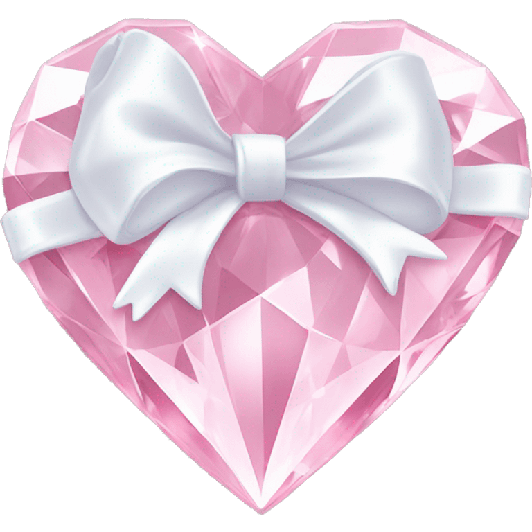 Pastel pink diamond crystal heart with white bow emoji