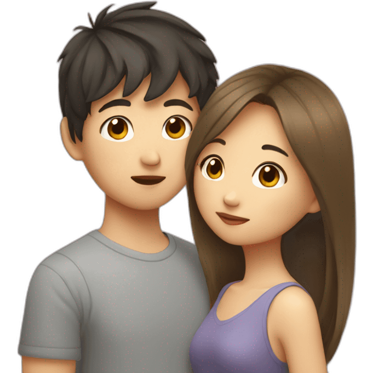 Asian boy kissing girl with light brown hair  emoji