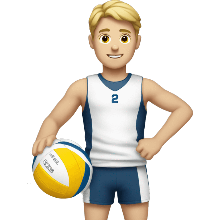 A white boy holding a Summer volleyball  emoji