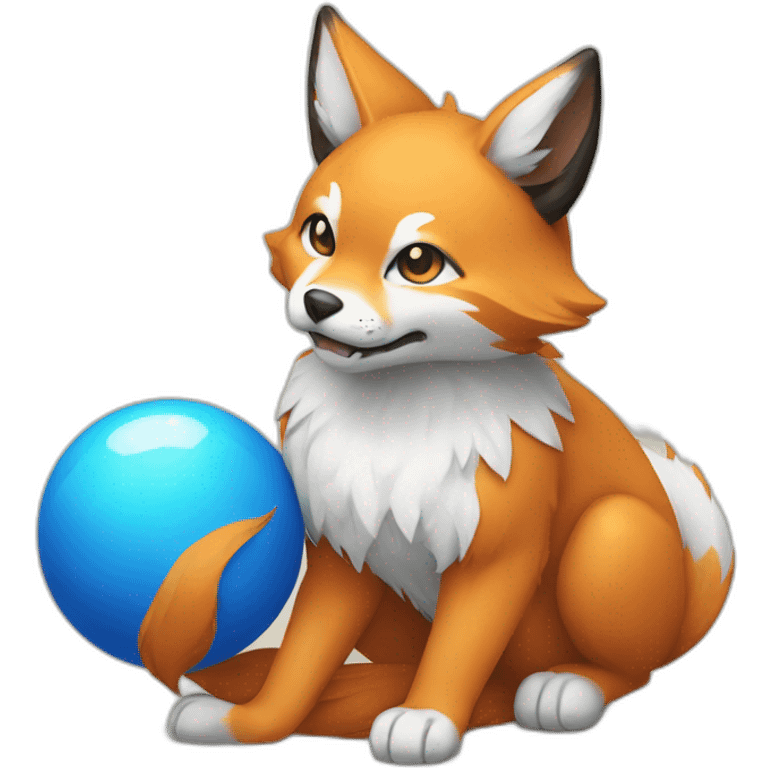 kitsune with a blue ball in its paws emoji