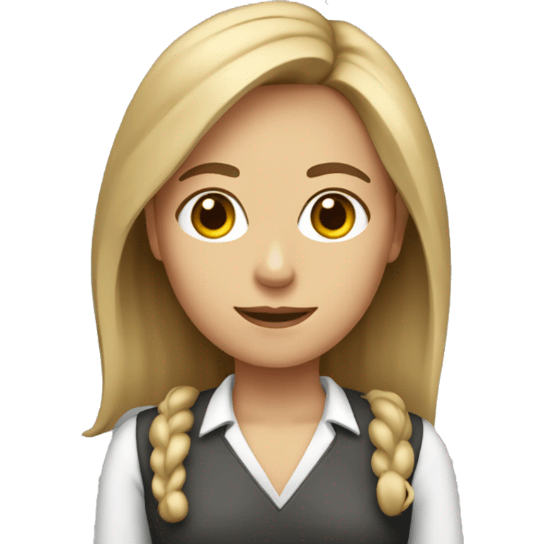 A girl teacher with brown eyes, dirty blond hair emoji