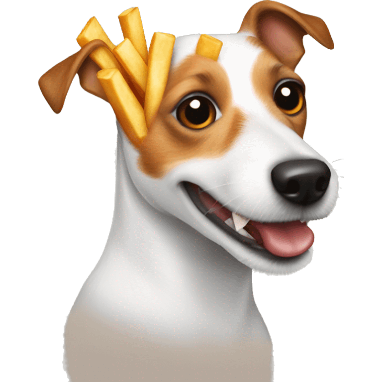 White Jack Russell Terrier eating fries emoji