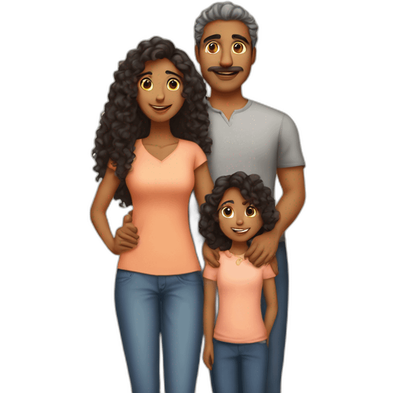 indian family with one dad straight hair one mom and one daughter curly hair emoji