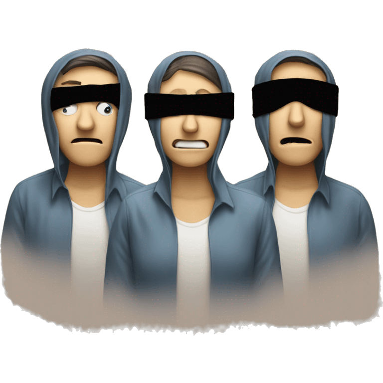 An emoji of three people representing 'see no evil, hear no evil, speak no evil.' One person has their eyes covered with a blindfold, another is covering their ears, and the third is covering their mouth emoji