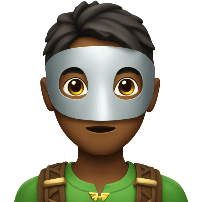 A boy wearing a Zelda mask emoji