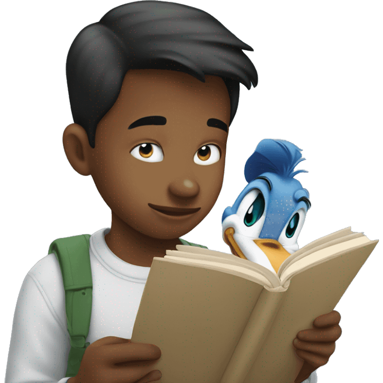 Boy reading donald duck emoji