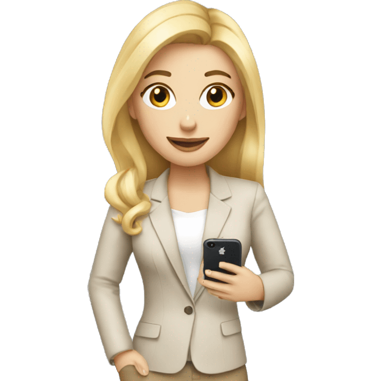 A social media manager female blonde with a iphone in hand emoji