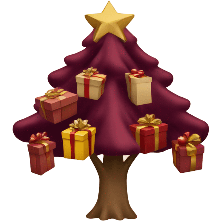 burgundy Christmas gifts under a beige tree emoji