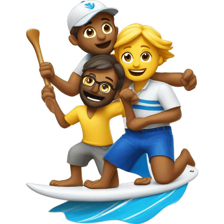  Eu quero um emoji com dois golfinhos Surfando em uma onda num dia de sol com uma flor emoji