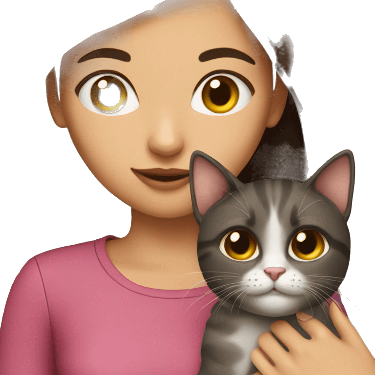 Brunette girl with cat emoji