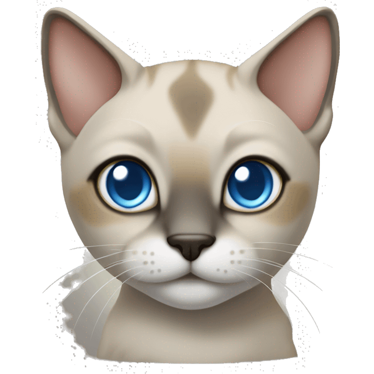 Thai breed adult cat with a light cream-brown body, dark gray nose and face, ears, and paws. sharp ears, and striking light blue eyes  emoji