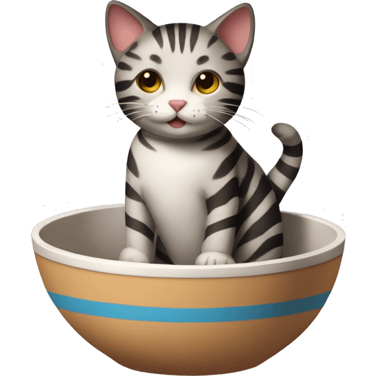 striped cat with a bowl emoji