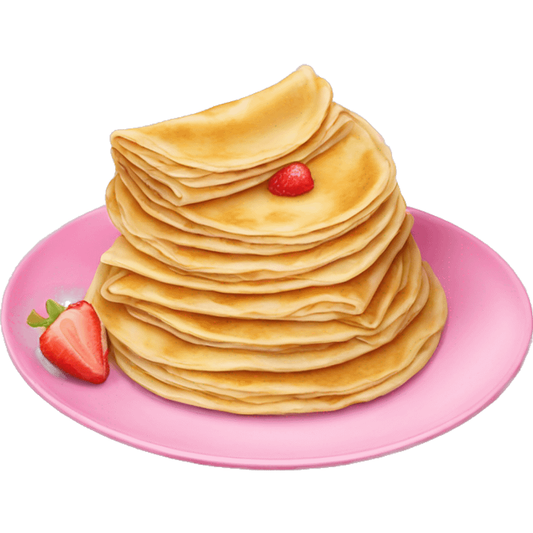 Crepes stacked on a pink porcelain plate emoji