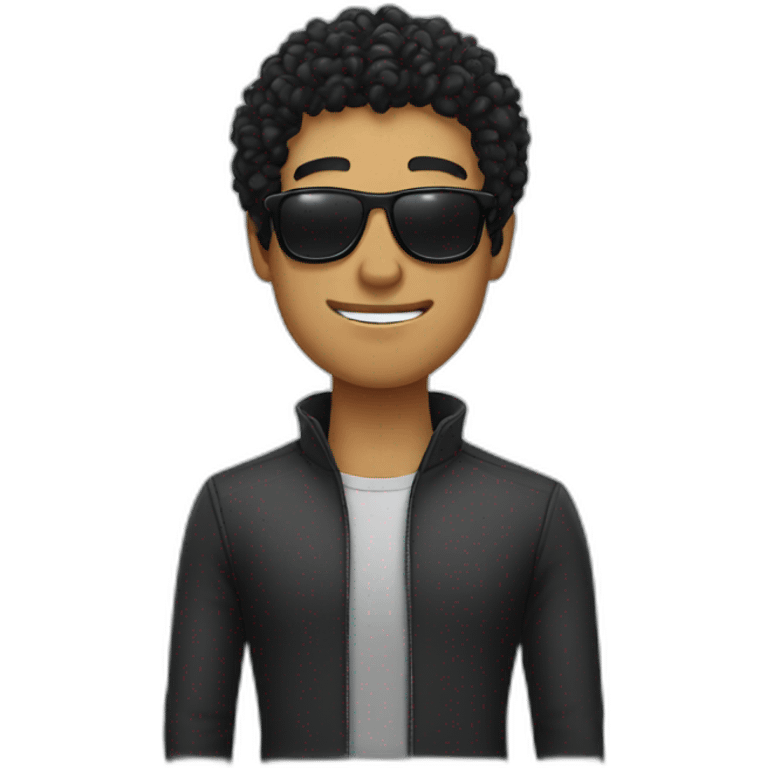 Guy with curly black hair and sunglasses emoji