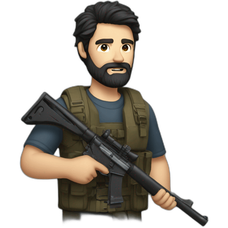 dark-haired bearded man drunk with a rifle emoji