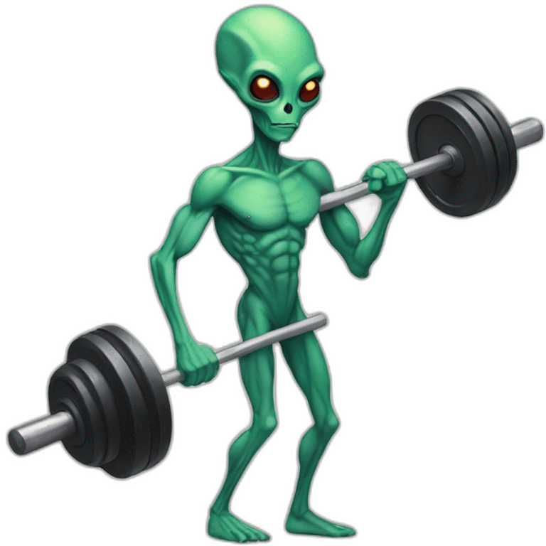 skinny alien with a barbell emoji