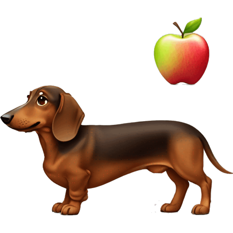 Brown dachshund with apple emoji