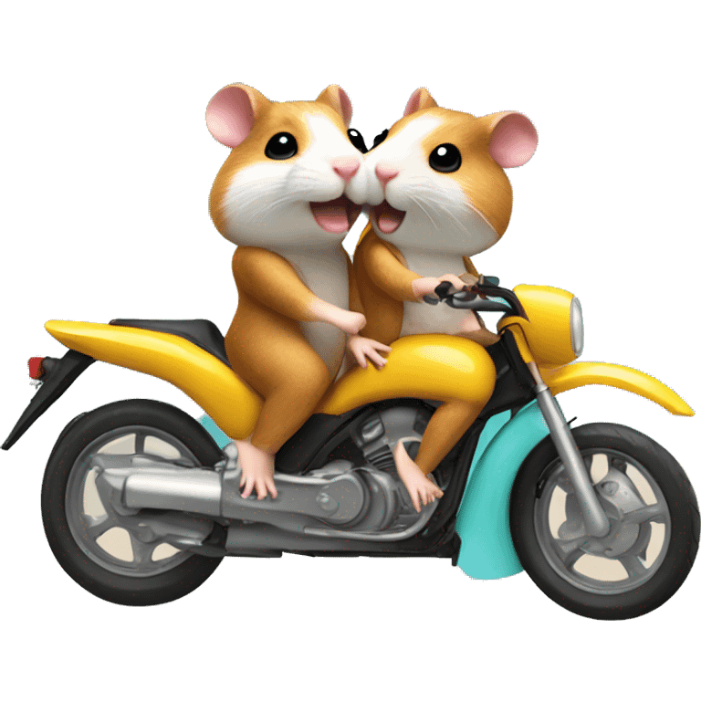 Two hamsters driving motorbike on the palm beach  emoji